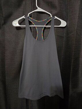 Lululemon Dark Gray racerback tank top with Rainbow Stitching